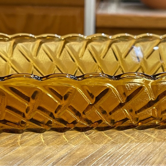 Vtg 1960s Mid Century Pretzel Amber Gold Oval Dish - Picture 4 of 7